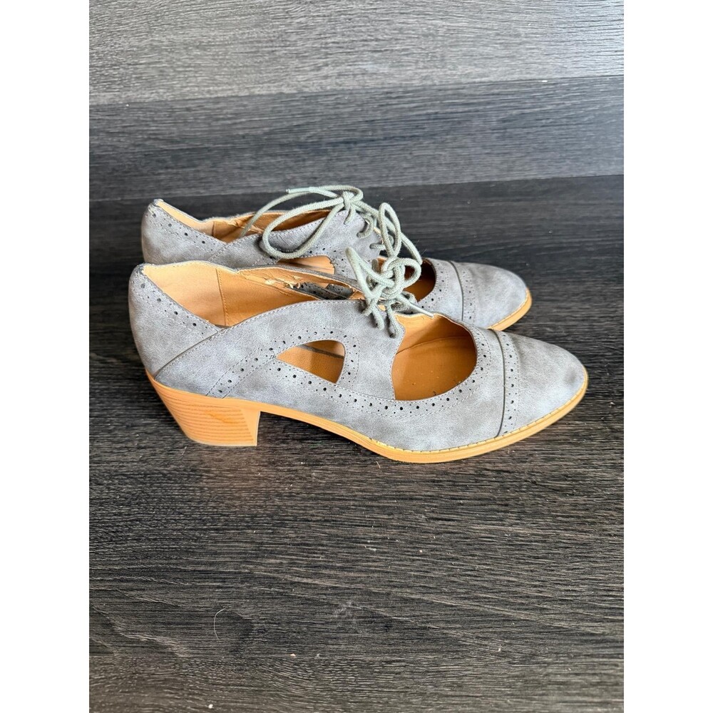 Womens Gray Suede Lace Up Cutout Oxford Block Heel Brogue Shoe Size 10